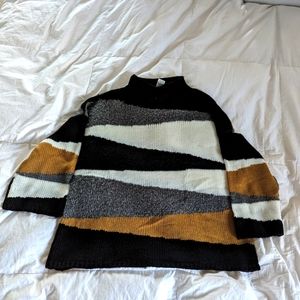 Kela black, brown, gray, and white asymmetrical striped sweater, size S
